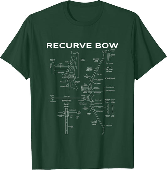 Recurve Bow Schematic Archery Blueprint Bow Hunting T-Shirt - T-Shirt | Forest