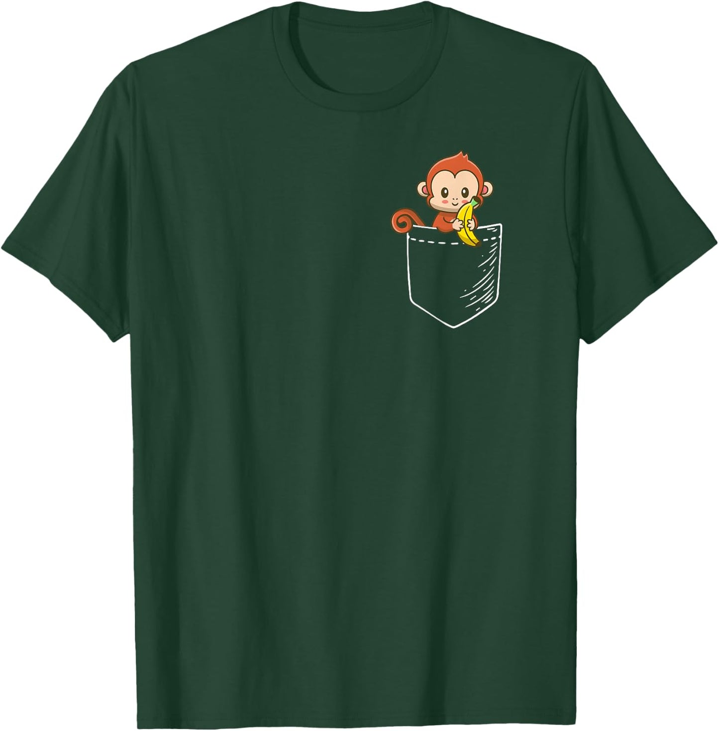 Boys Girls Kids Pet Monkey Banana Lover in a Pocket T-Shirt - T-Shirt | Forest