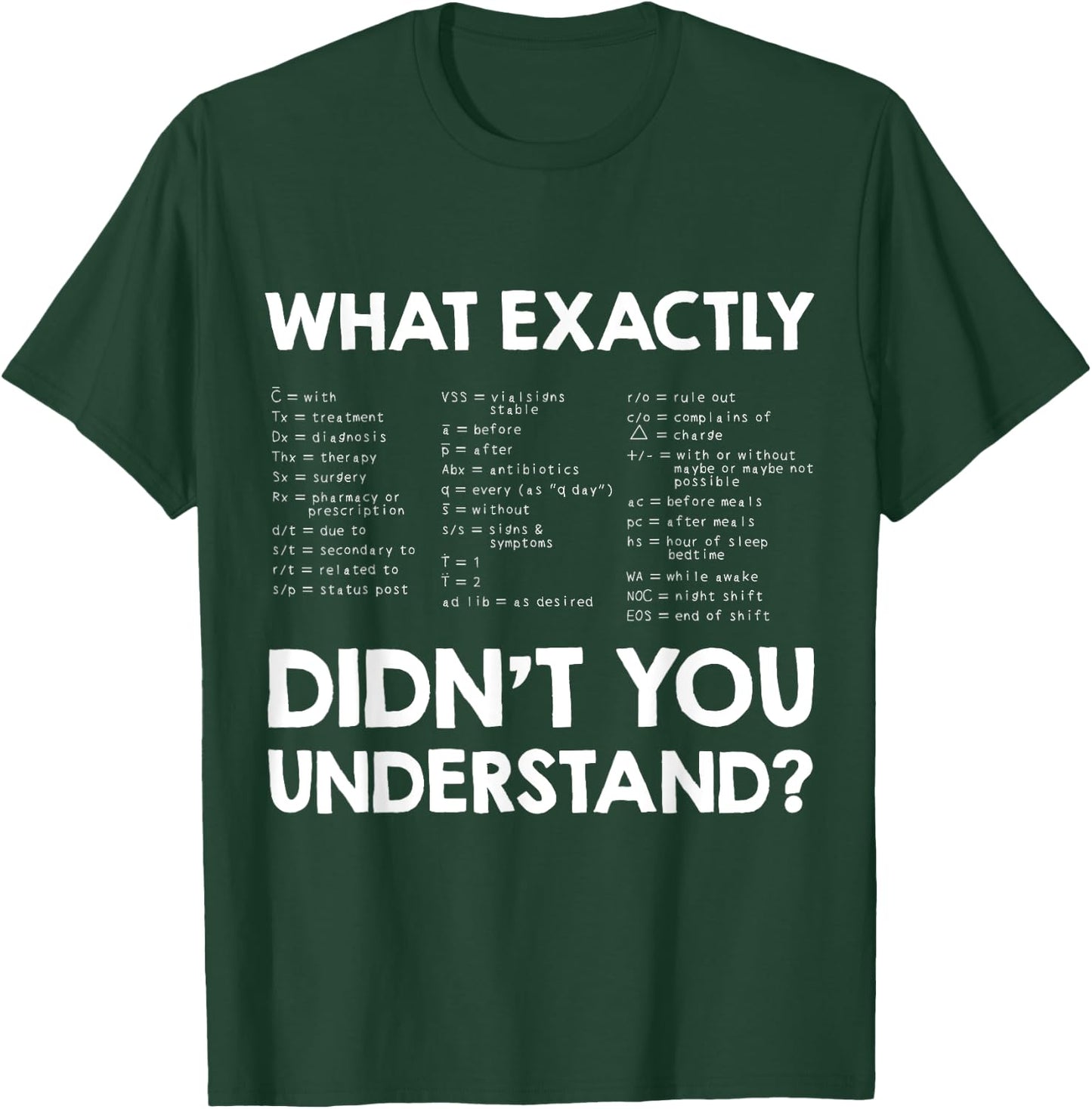 Nurse Nursing Medicine Doctor RN Medical Abbreviations T-Shirt - T-Shirt | Forest