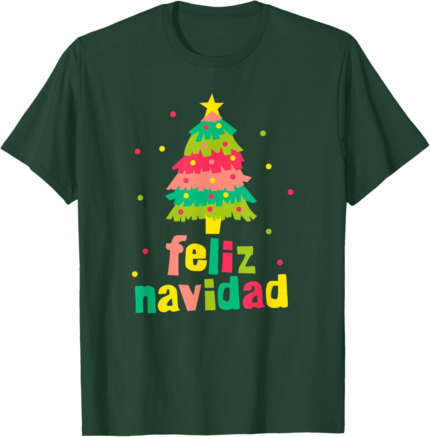 Feliz Navidad Colorful Xmas Tree Spanish Christmas Xmas Gift T-Shirt - T-Shirt | Forest