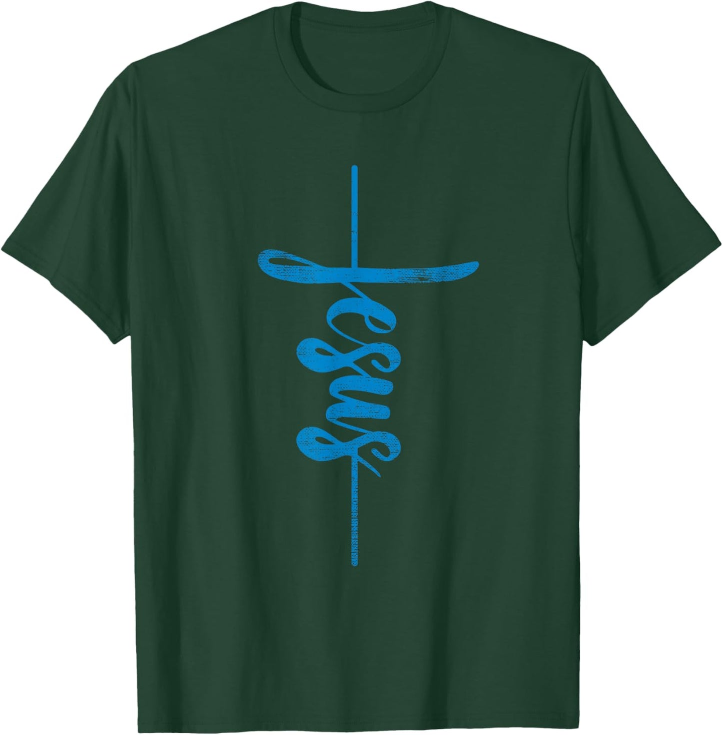 Jesus Christian Cross Art Cursive Inspiring Gift Men Women T-Shirt - T-Shirt | Forest