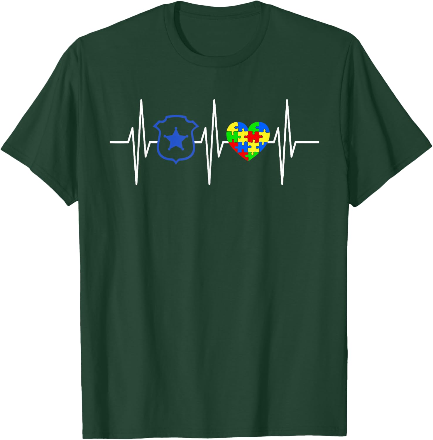 Police Autism Awareness Shirt Colored Puzzle Heart T-Shirt - T-Shirt | Forest