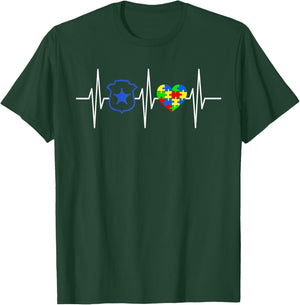 Police Autism Awareness Shirt Colored Puzzle Heart T-Shirt - T-Shirt | Forest