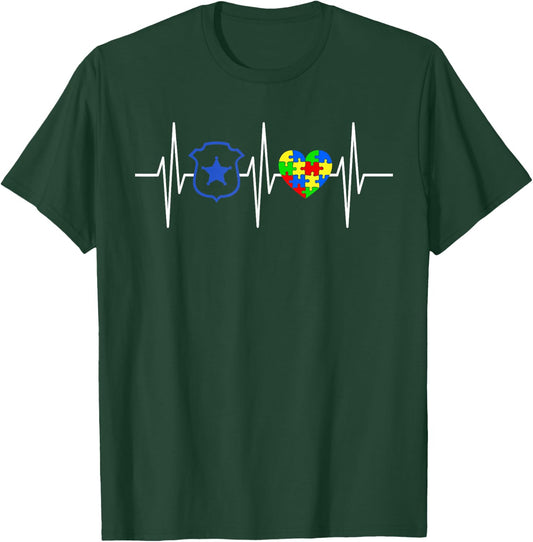 Police Autism Awareness Shirt Colored Puzzle Heart T-Shirt - T-Shirt | Forest