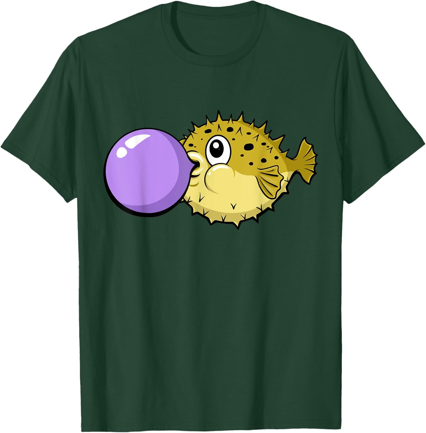 Funny Cute Kawaii Blowfish Pufferfish Gum Bubble T-Shirt - T-Shirt | Forest
