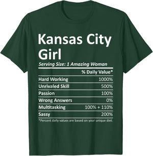 KANSAS CITY GIRL KS KANSAS Funny City Home Roots USA Gift T-Shirt - T-Shirt | Forest