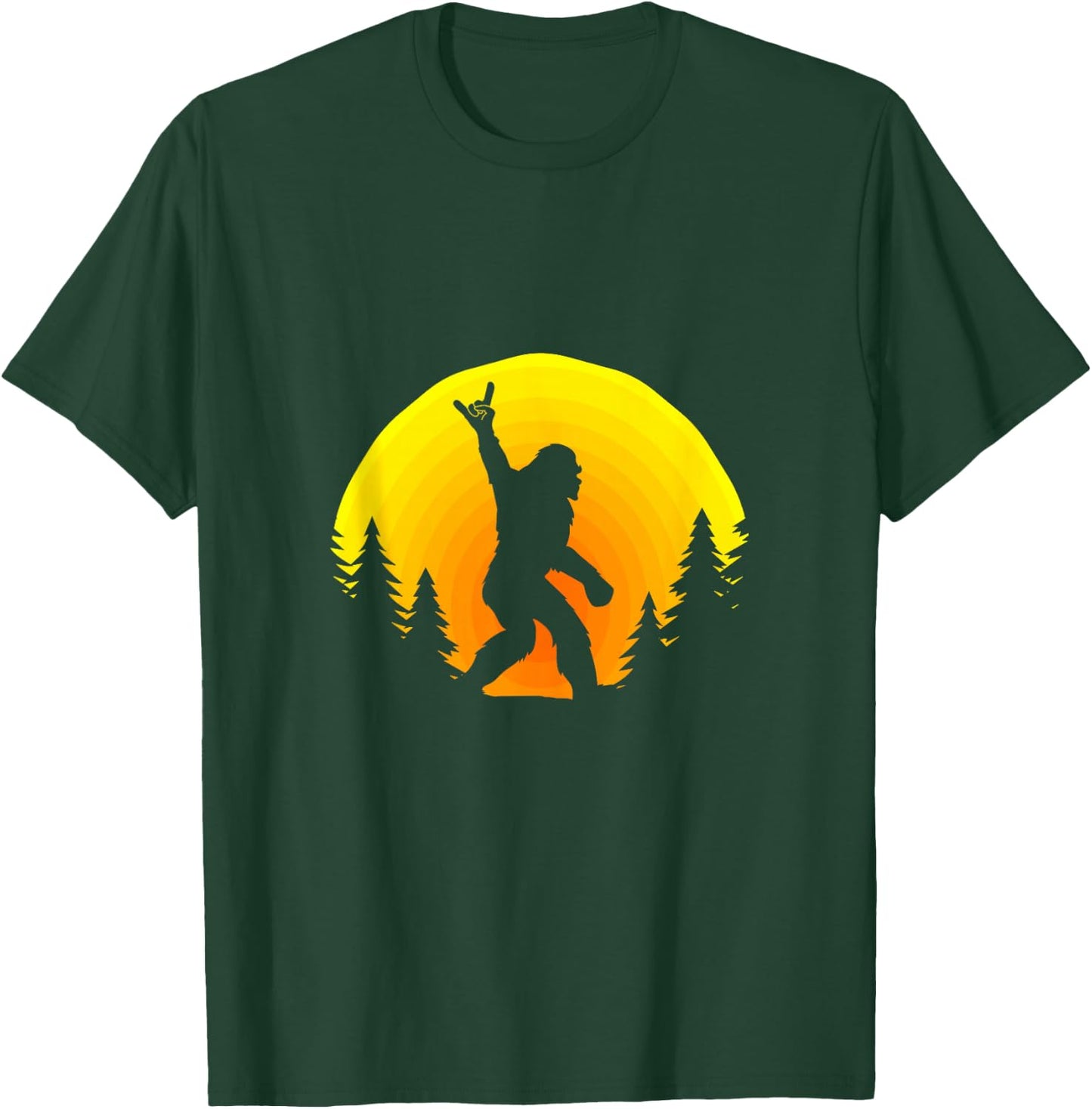 Funny Bigfoot Rock and Roll Sasquatch Believer Sunset T-Shirt - T-Shirt | Forest