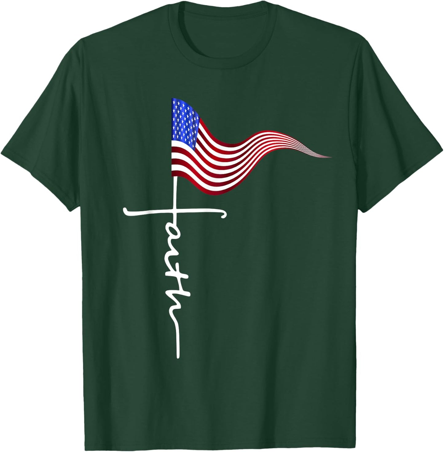 FAITH in the Cross and American Flag, One nation under God T-Shirt - T-Shirt | Forest