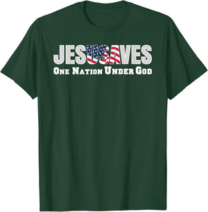 Jesus Saves USA One Nation Under God Christian Bible Pray T-Shirt - T-Shirt | Forest