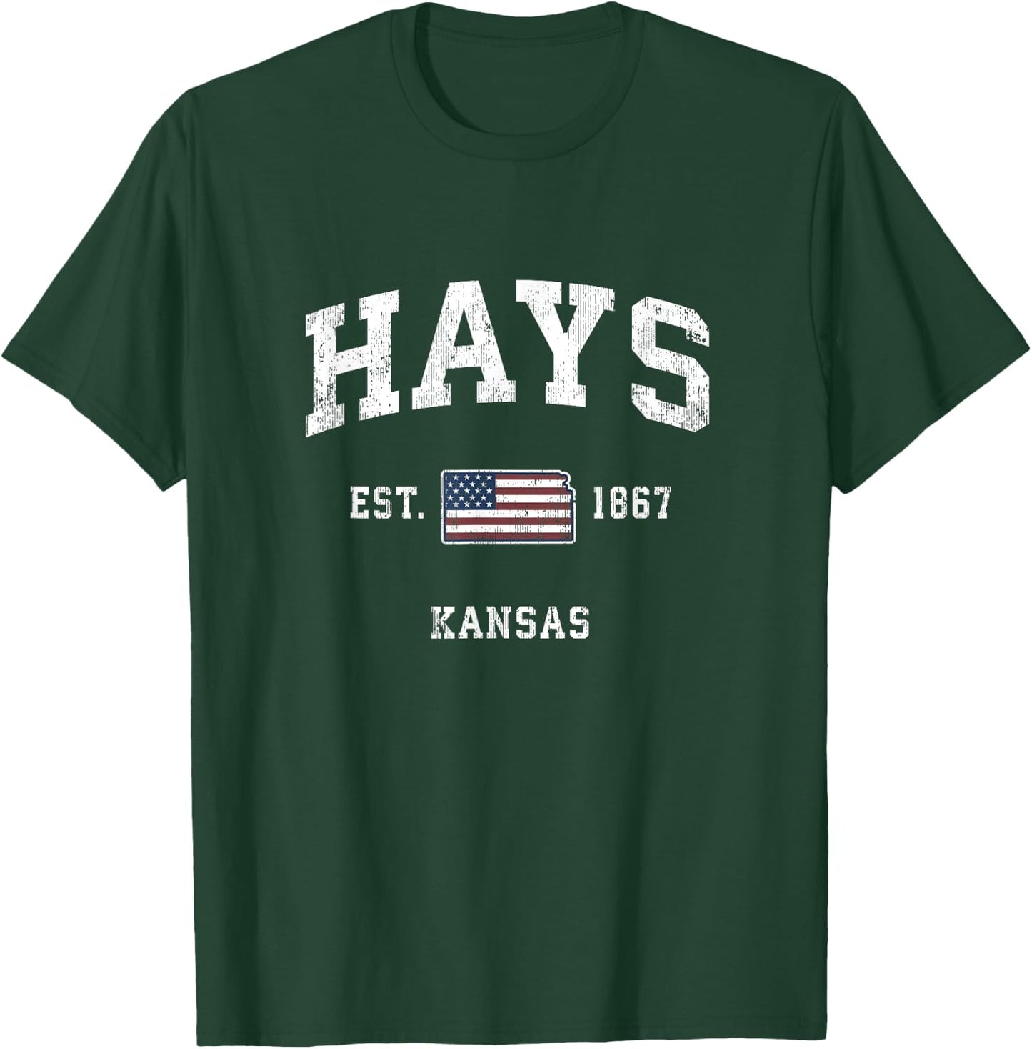 Hays Kansas KS Vintage American Flag Sports Design Kids Men T-Shirt - T-Shirt | Forest