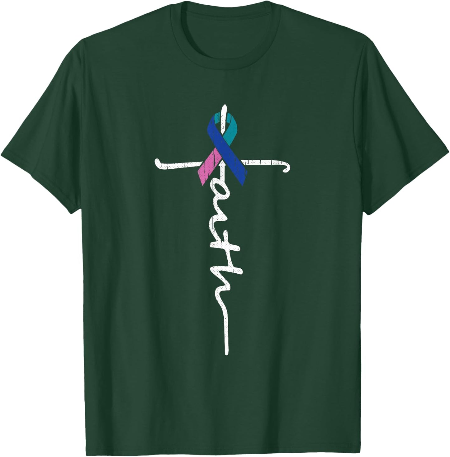 Faith Cross Thyroid Cancer Awareness Warrior Survivor T-Shirt - T-Shirt | Forest