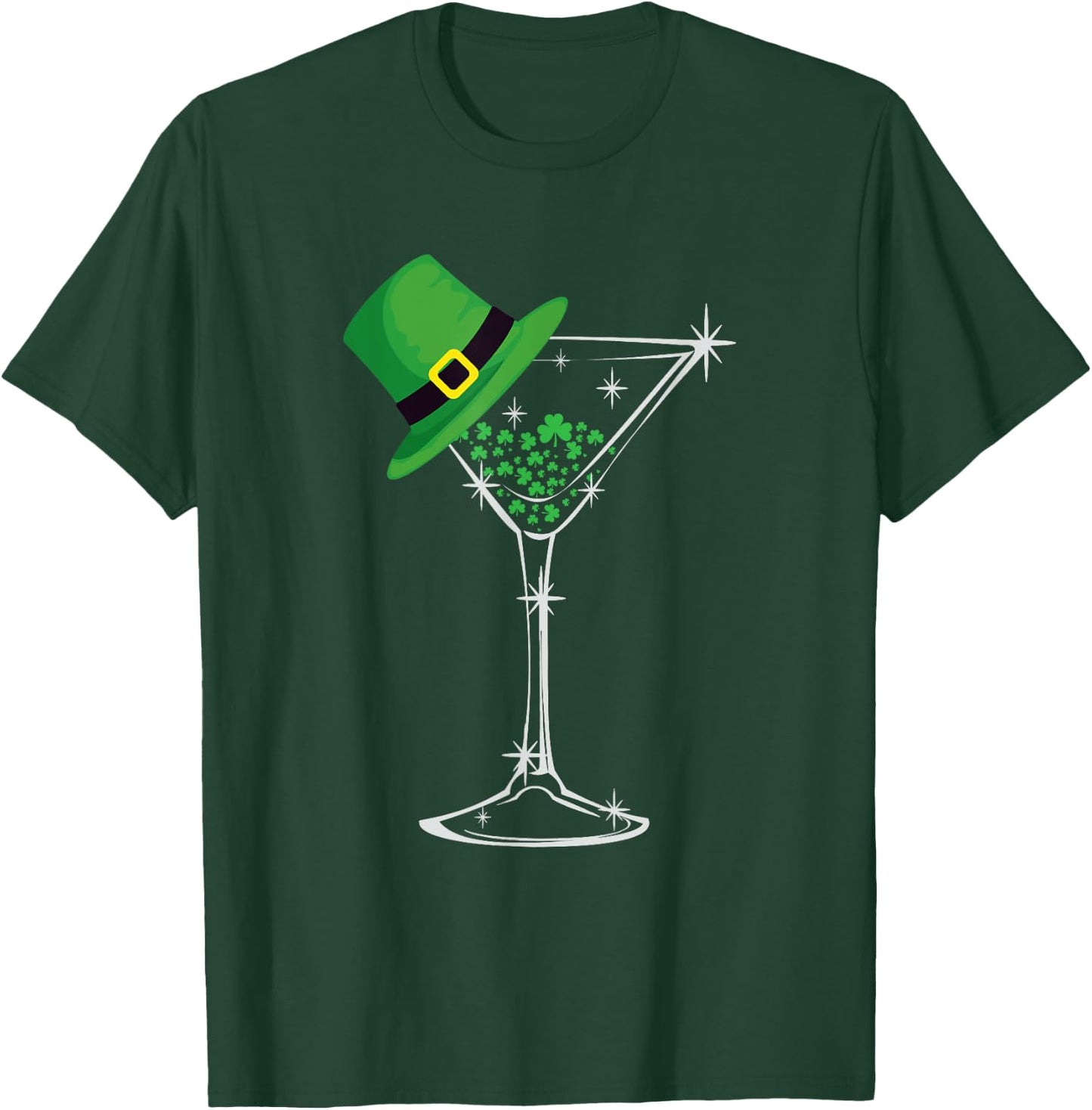 St. Patty's Day Four Leaf Clover Cute Martini Top Hat T-Shirt - T-Shirt | Forest