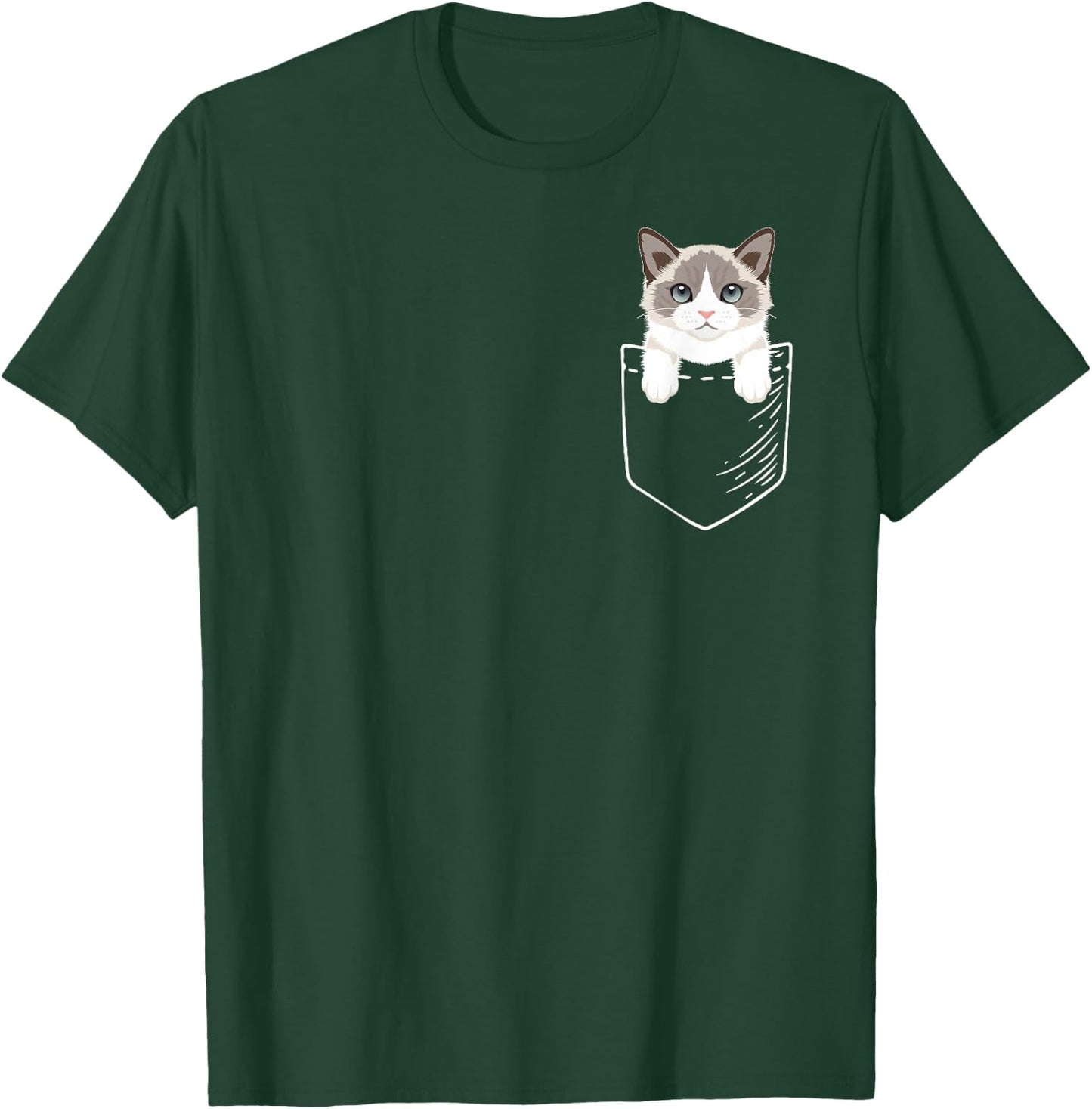 Girls Kids Cute Pocket Ragdoll Cat Lover T-Shirt - T-Shirt | Forest