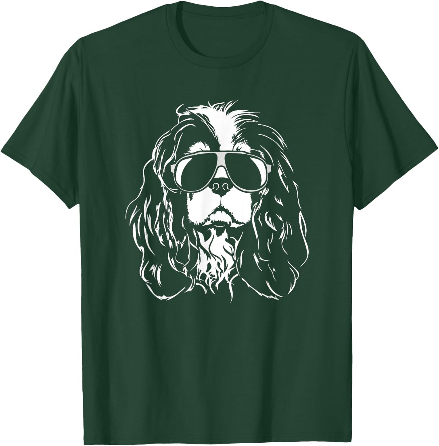 Funny Cavalier King Charles Spaniel sunglasses cool dog Men Women Girls Kids T-Shirt - T-Shirt | Forest