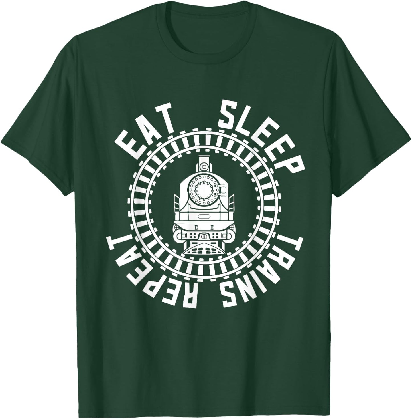 Train Rail Fan Kids Model Railroad Eat Sleep Trains Repeat T-Shirt - T-Shirt | Forest