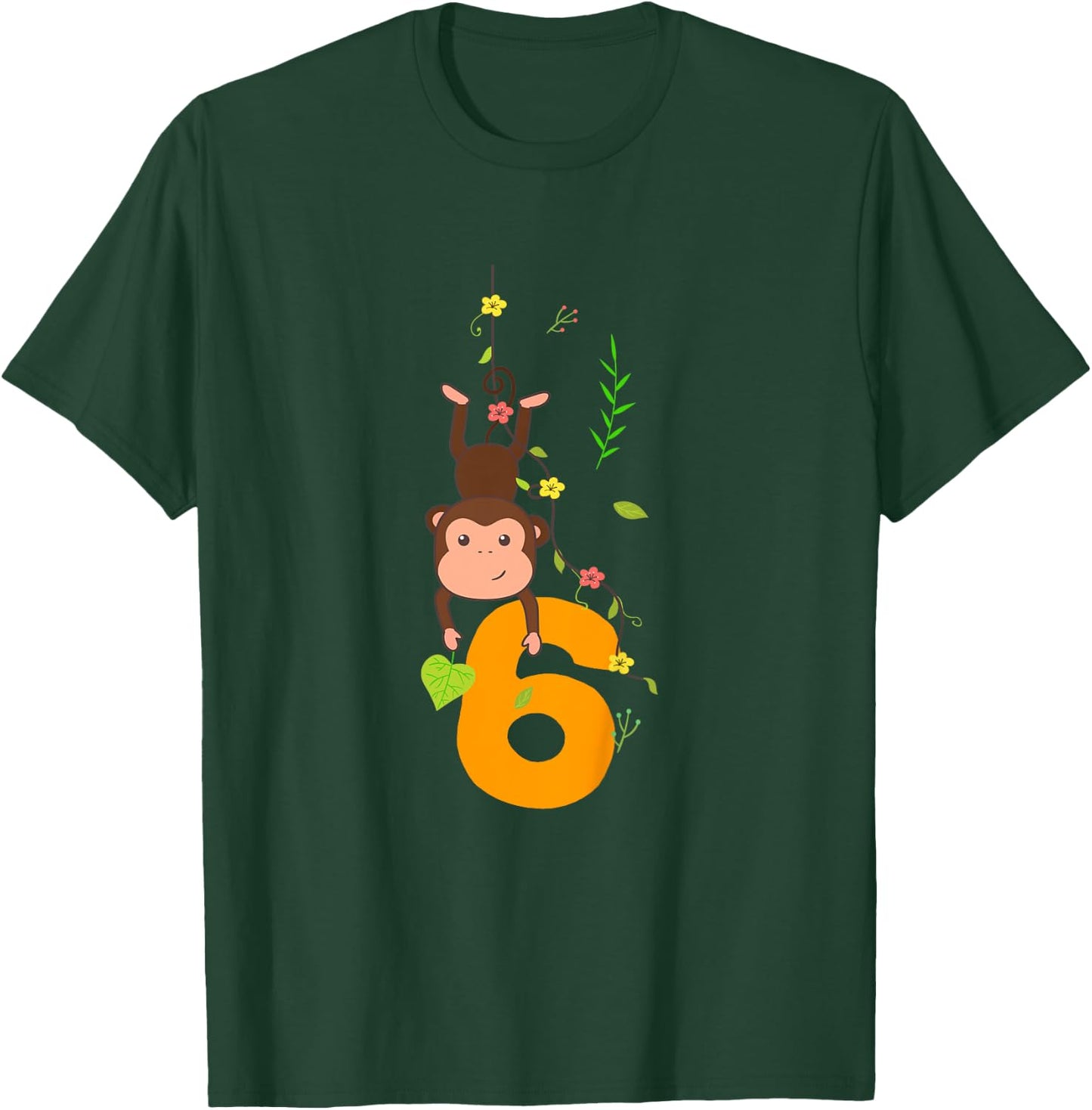Kids Funny Cute Monkey Lover 6th Birthday Six 6 Yr 6 Year Old T-Shirt - T-Shirt | Forest