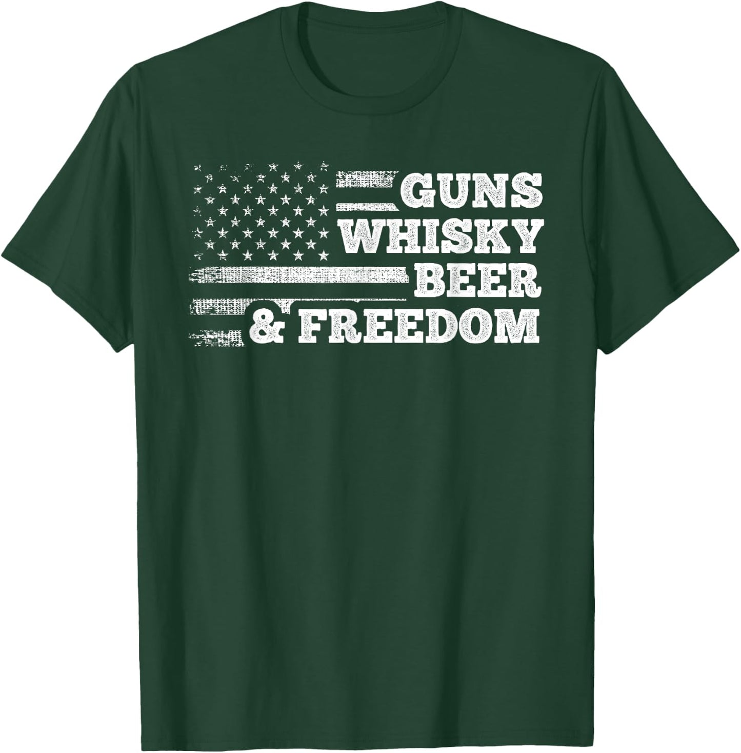 Guns Whisky Beer And Freedom American Flag Drinking Gift Men T-Shirt - T-Shirt | Forest