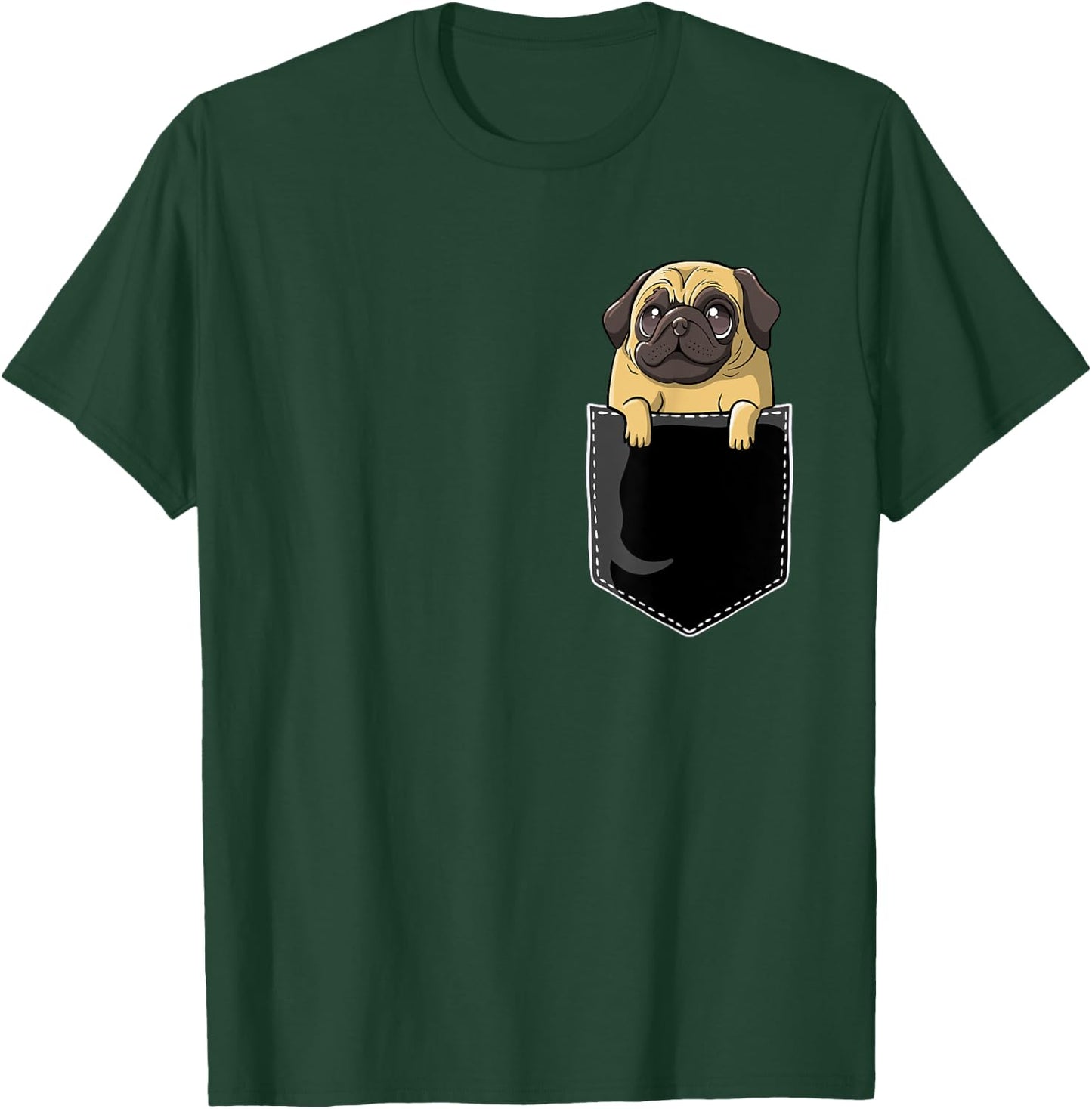 Pug Chest Pocket Pug Lover I Love Pugs Owners Carlino Pug T-Shirt - T-Shirt | Forest