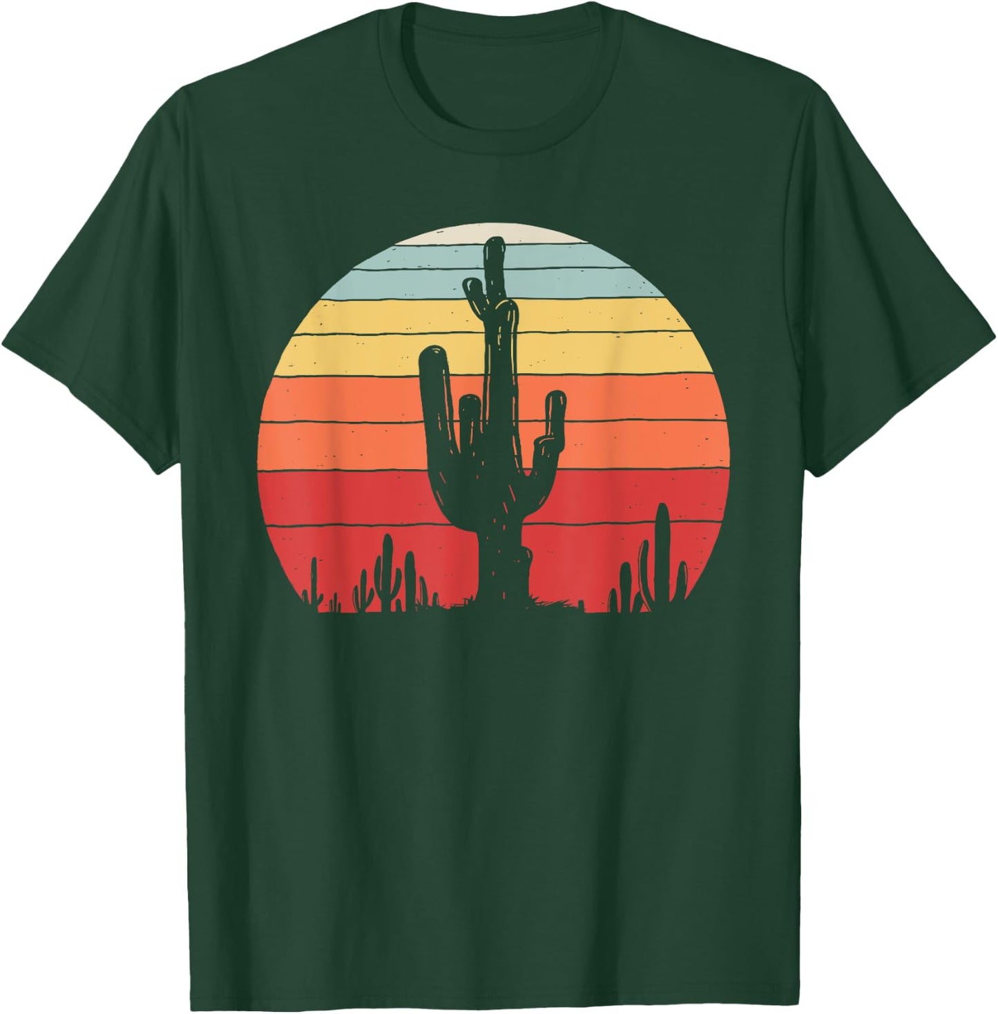 Vintage Retro Saguaro Cactus Sunset Opuntia Cactaceae T-Shirt - T-Shirt | Forest
