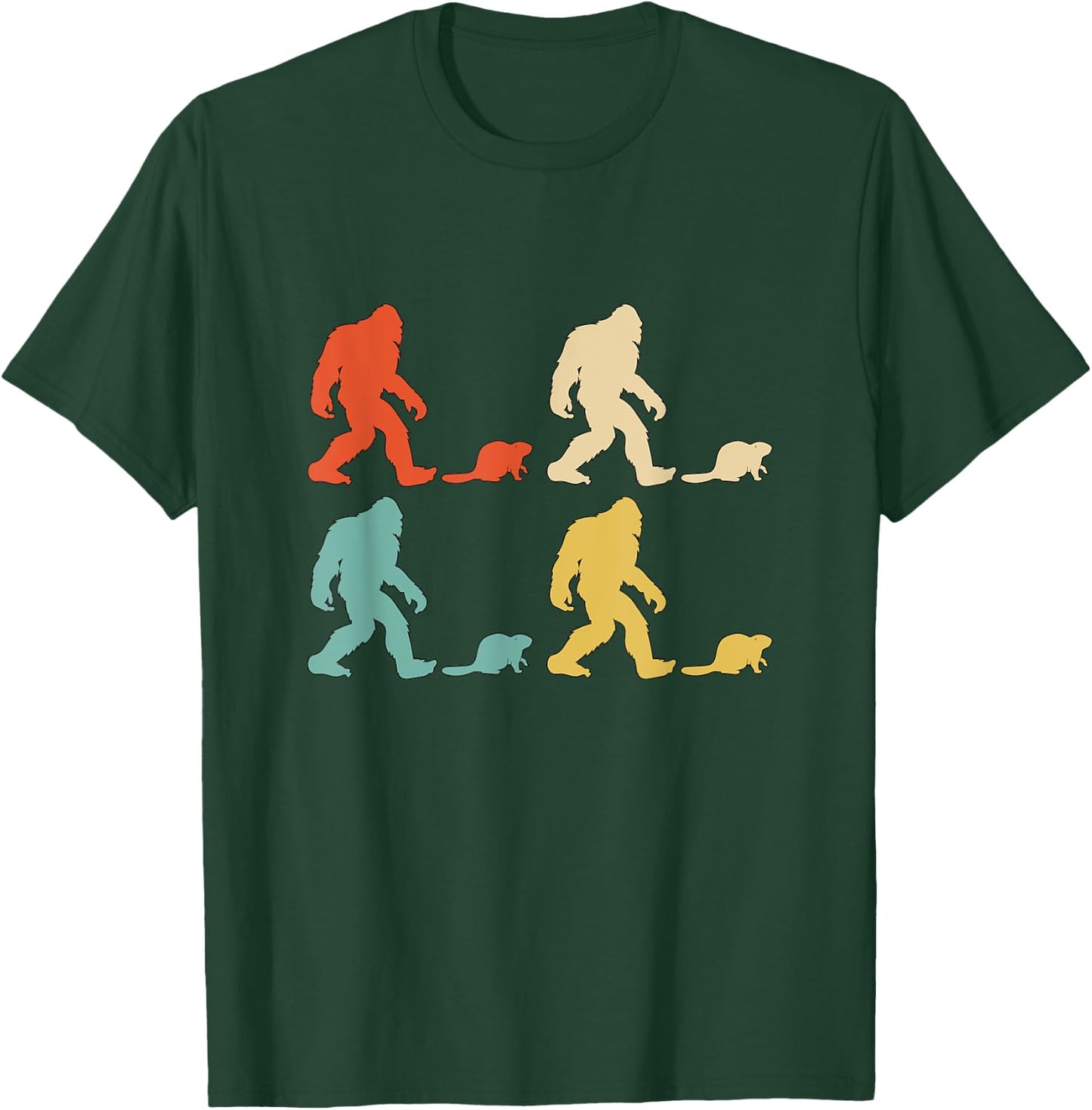 Retro Colors Bigfoot Beaver Gift Sasquatch Beaver T-Shirt - T-Shirt | Forest