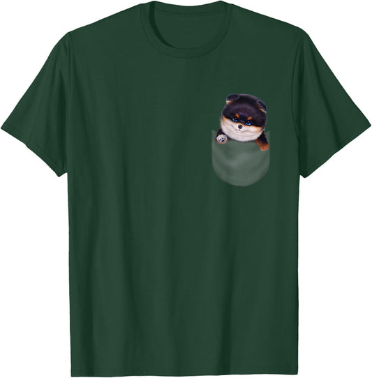 Black Tan Pomeranian Dog in Pocket Men Women Kids T-Shirt - T-Shirt | Forest