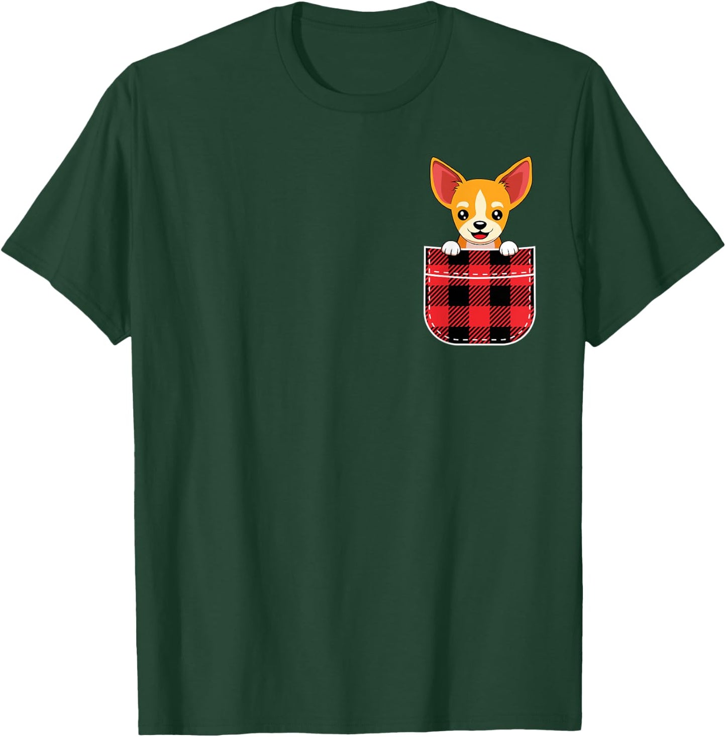 Cute Chihuahua Dog In Buffalo Plaid Pocket Christmas Gift T-Shirt - T-Shirt | Forest