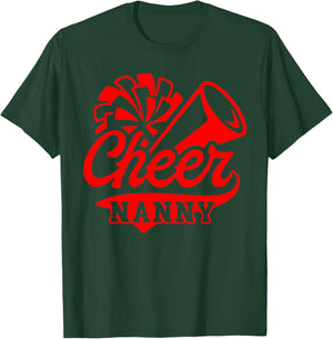Cheer Nanny Biggest Fan Leopard Print Black And Red Pom Pom T-Shirt - T-Shirt | Forest