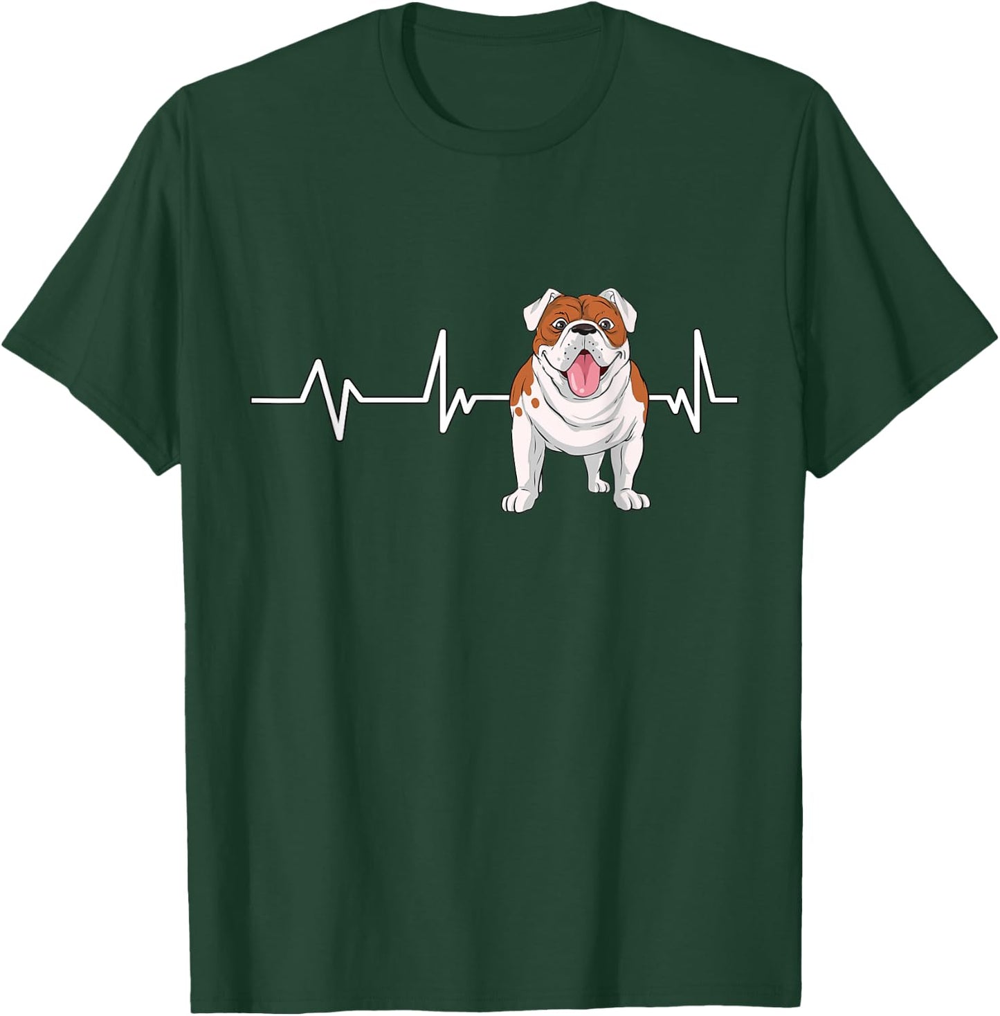 English Bulldog Heartbeat EKG Dog Owner Gift English Bulldog T-Shirt - T-Shirt | Forest