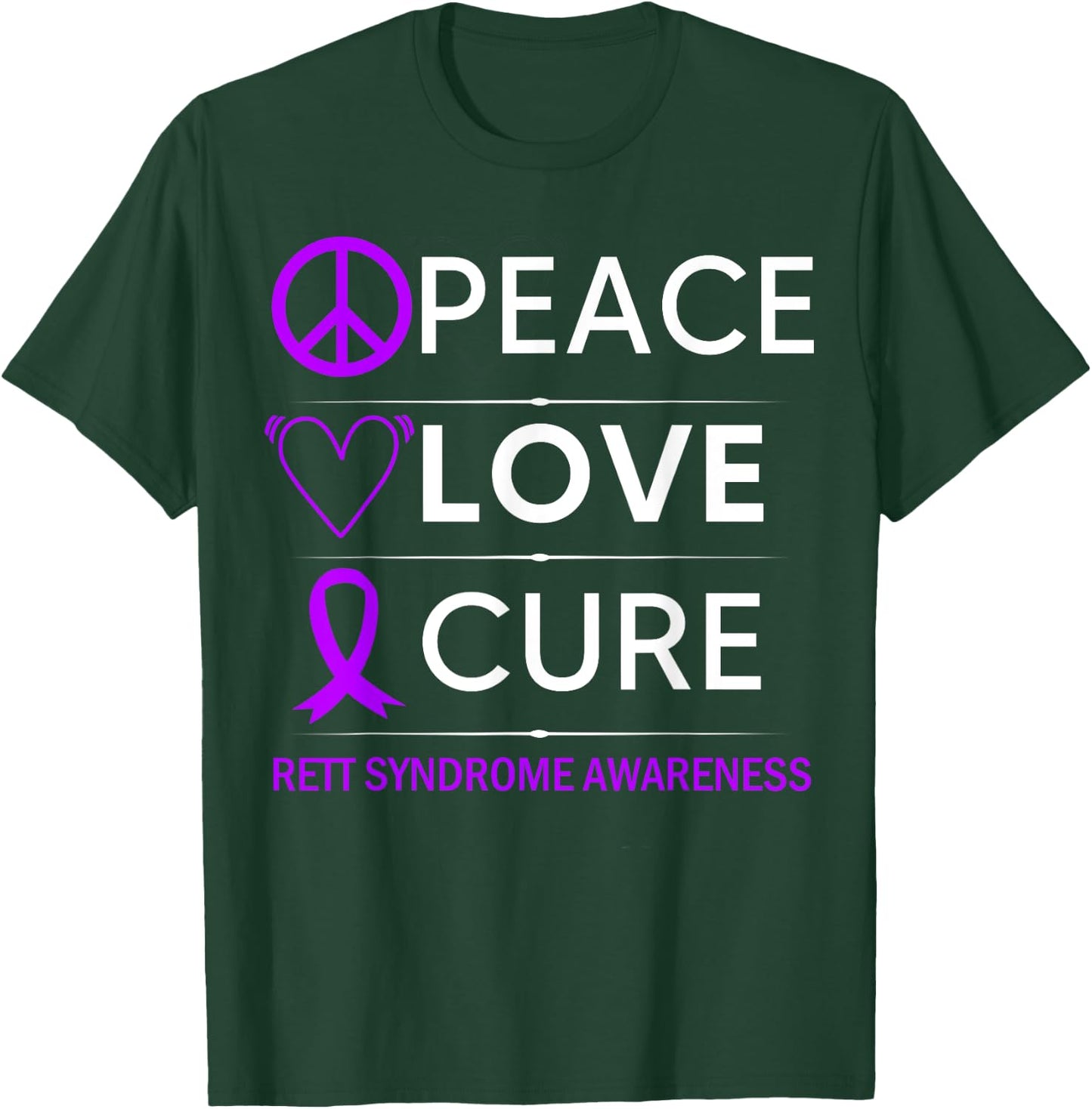 Rett Syndrome Awareness Peace Love Cure Purple Ribbon T-Shirt - T-Shirt | Forest