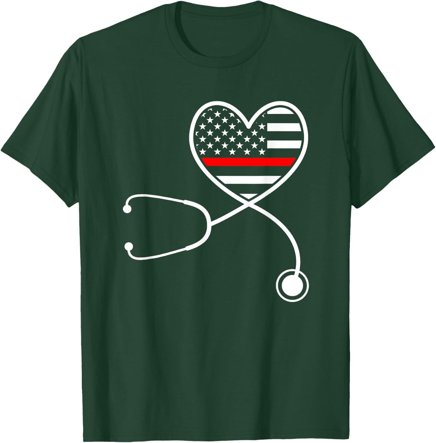 Firefighter Wife Nurse Life Stethoscope Red Line Heart T-Shirt - T-Shirt | Forest