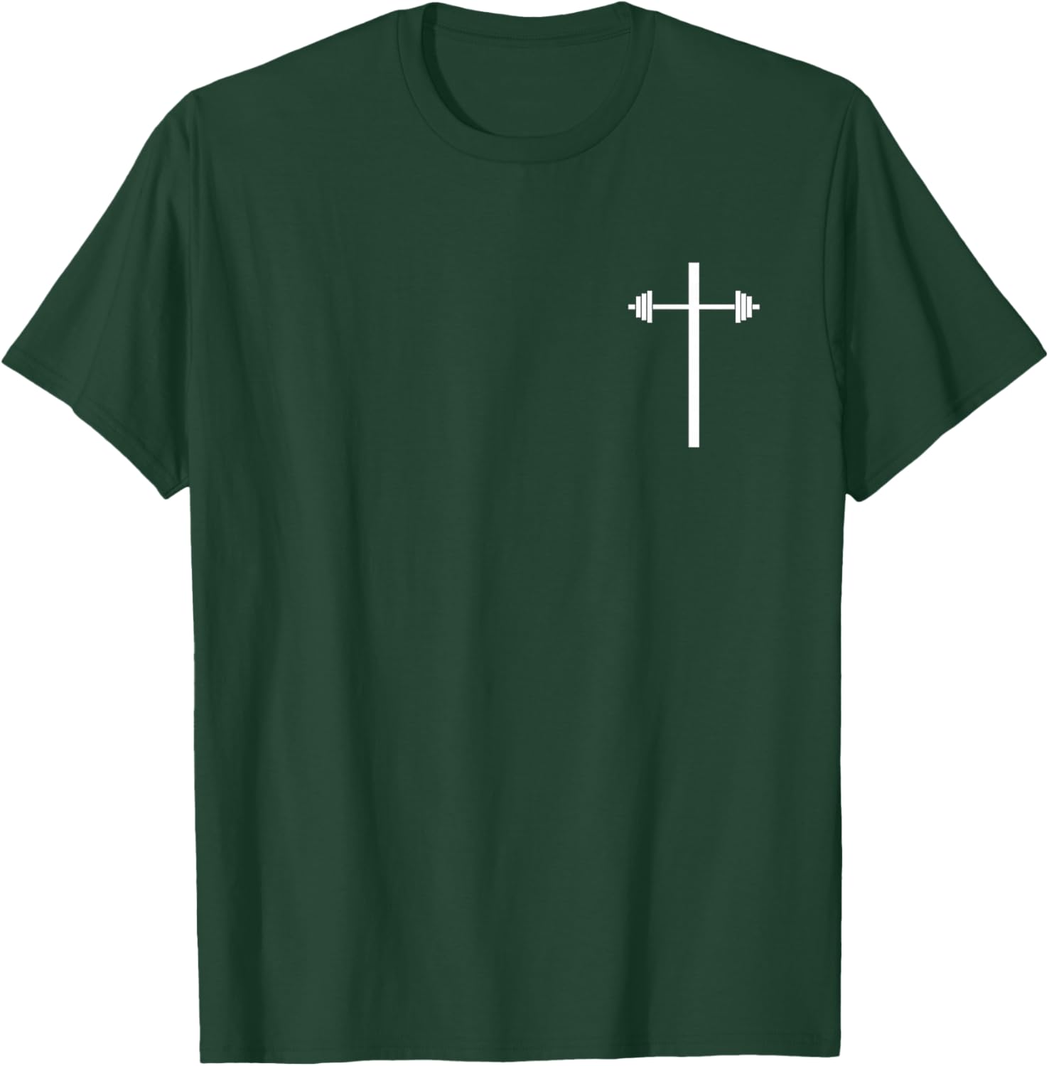Dumbbell Barbell Cross Christian Gym Workout in Pocket T-Shirt - T-Shirt | Forest