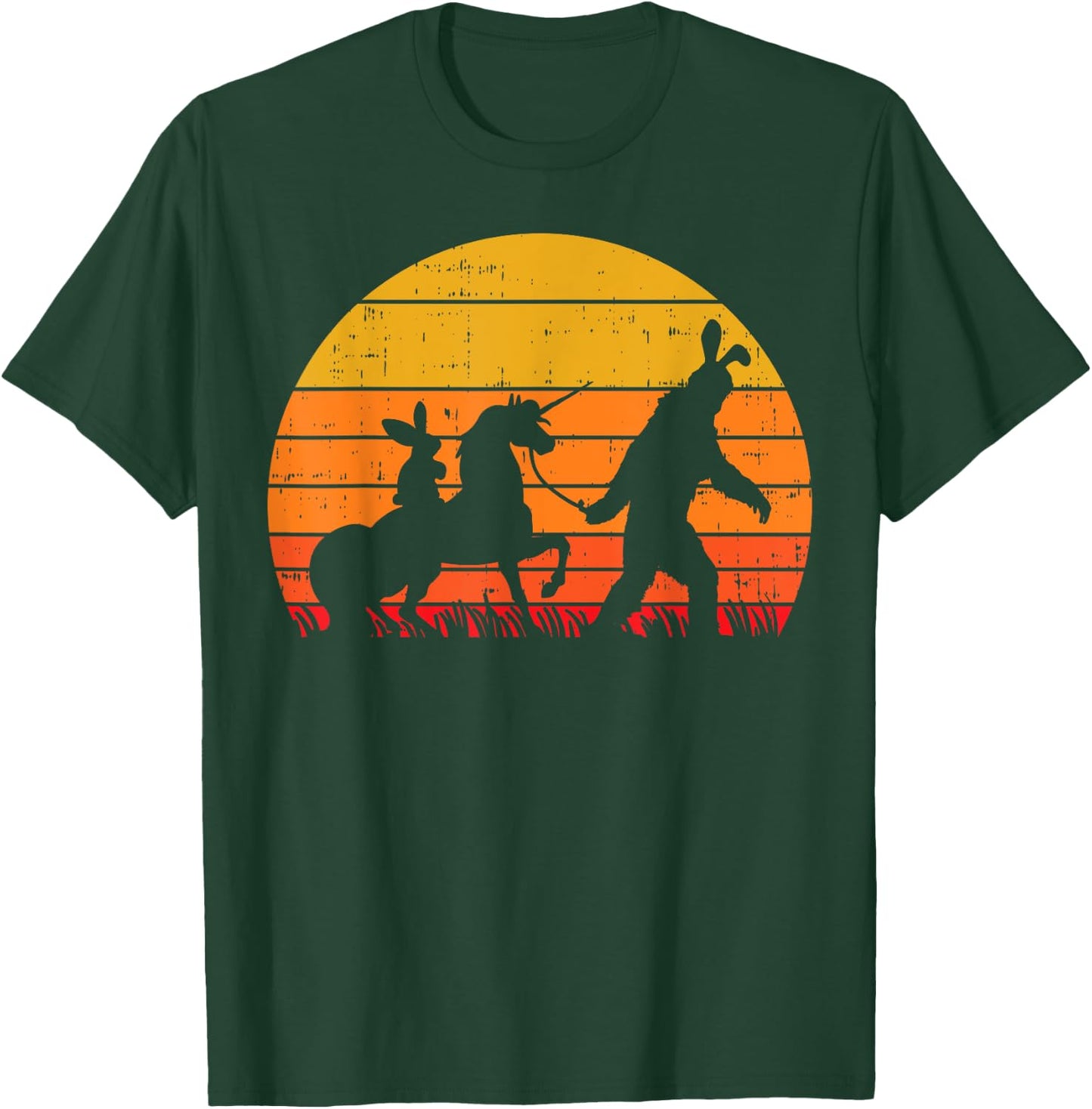 Bigfoot Unicorn Easter Bunny Retro Sunset Funny Beileve Gift T-Shirt - T-Shirt | Forest