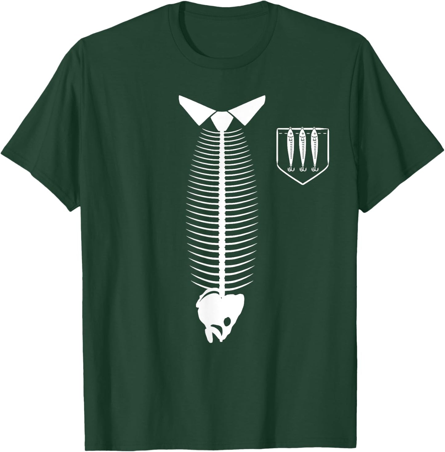 Tie Fish & Fake Pocket Funny Angler Fisherman Fishing Dad T-Shirt - T-Shirt | Forest