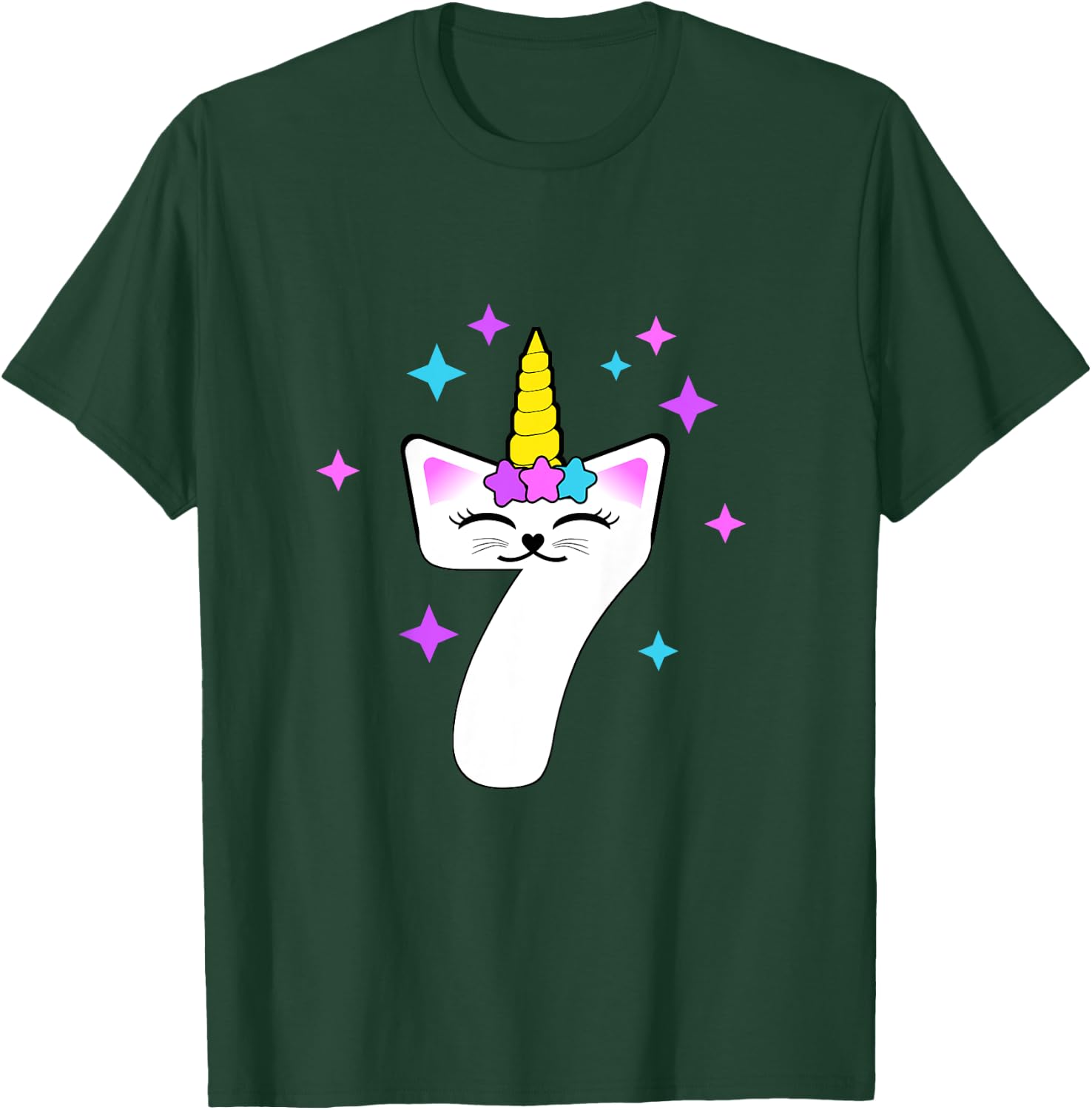 7 Year Old Cat Unicorn Caticorn 7th Birthday Party Girls T-Shirt - T-Shirt | Forest