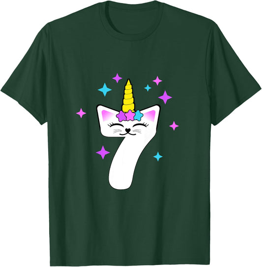 7 Year Old Cat Unicorn Caticorn 7th Birthday Party Girls T-Shirt - T-Shirt | Forest