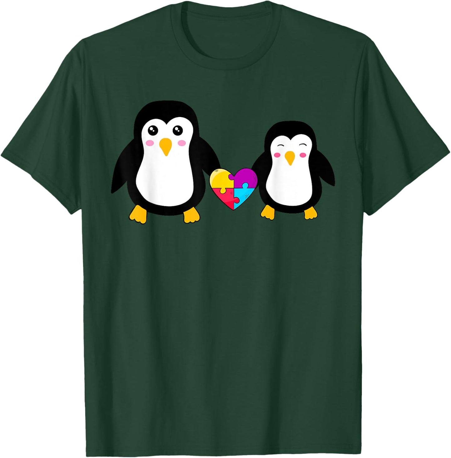 Autism Awareness Cute Penguin Heart Puzzles T-Shirt - T-Shirt | Forest