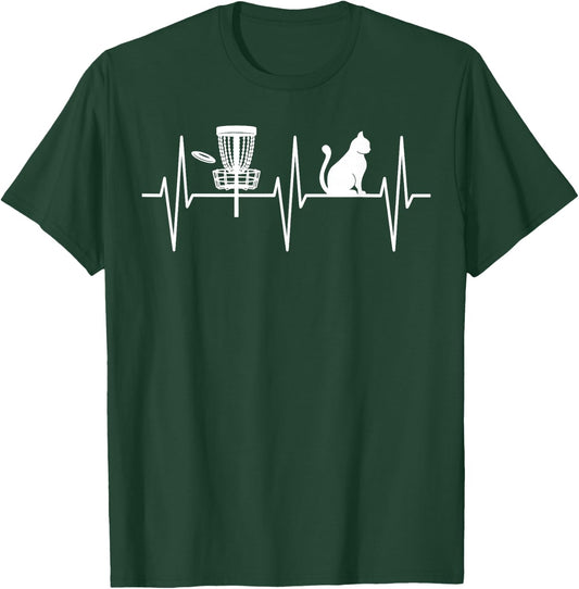 Disc Golf Shirt Funny Cat Lover Heartbeat Disc Golfer T-Shirt - T-Shirt | Forest