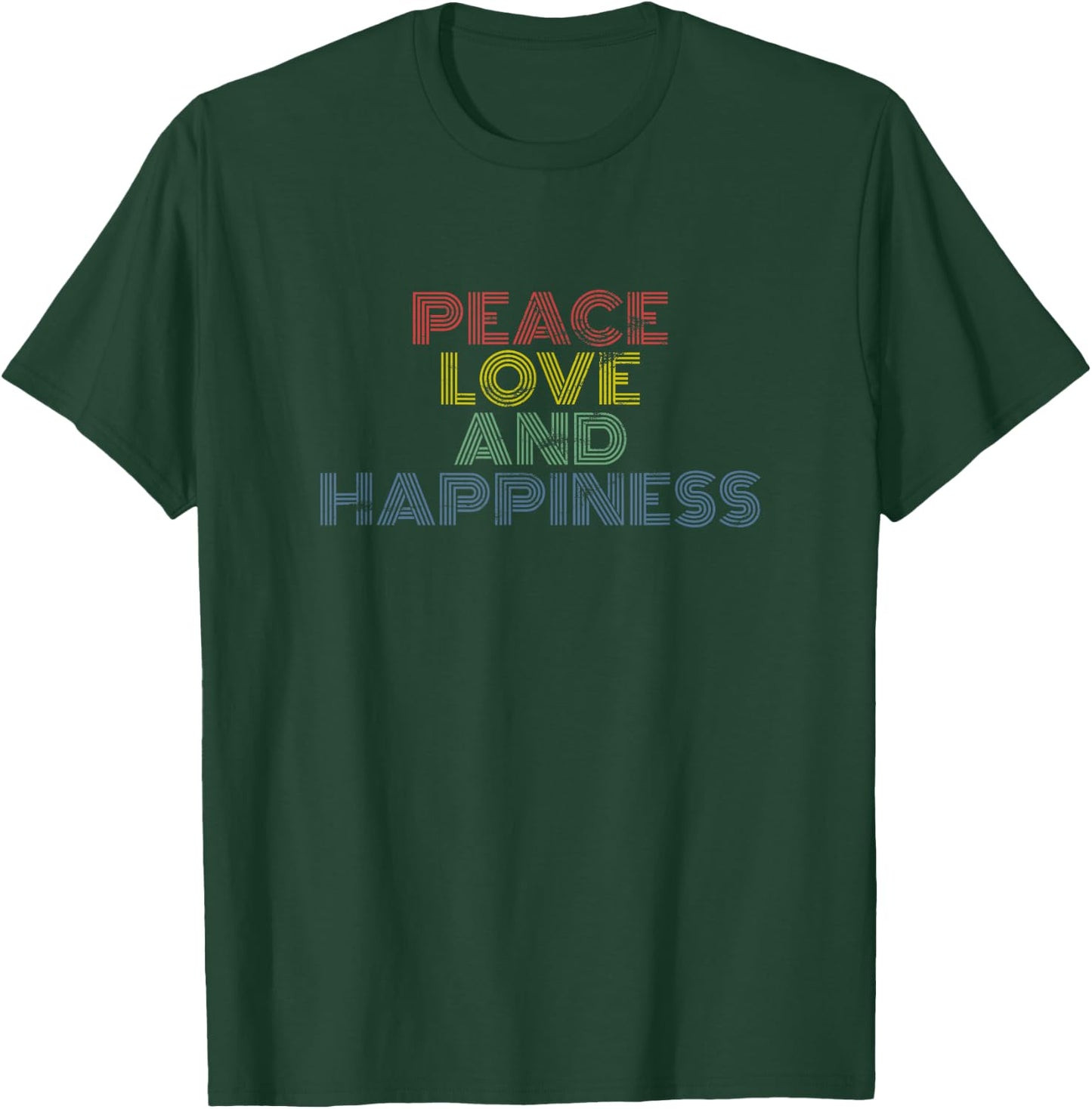 Peace Love Happiness Retro Rainbow Positivity Vibes T-Shirt - T-Shirt | Forest