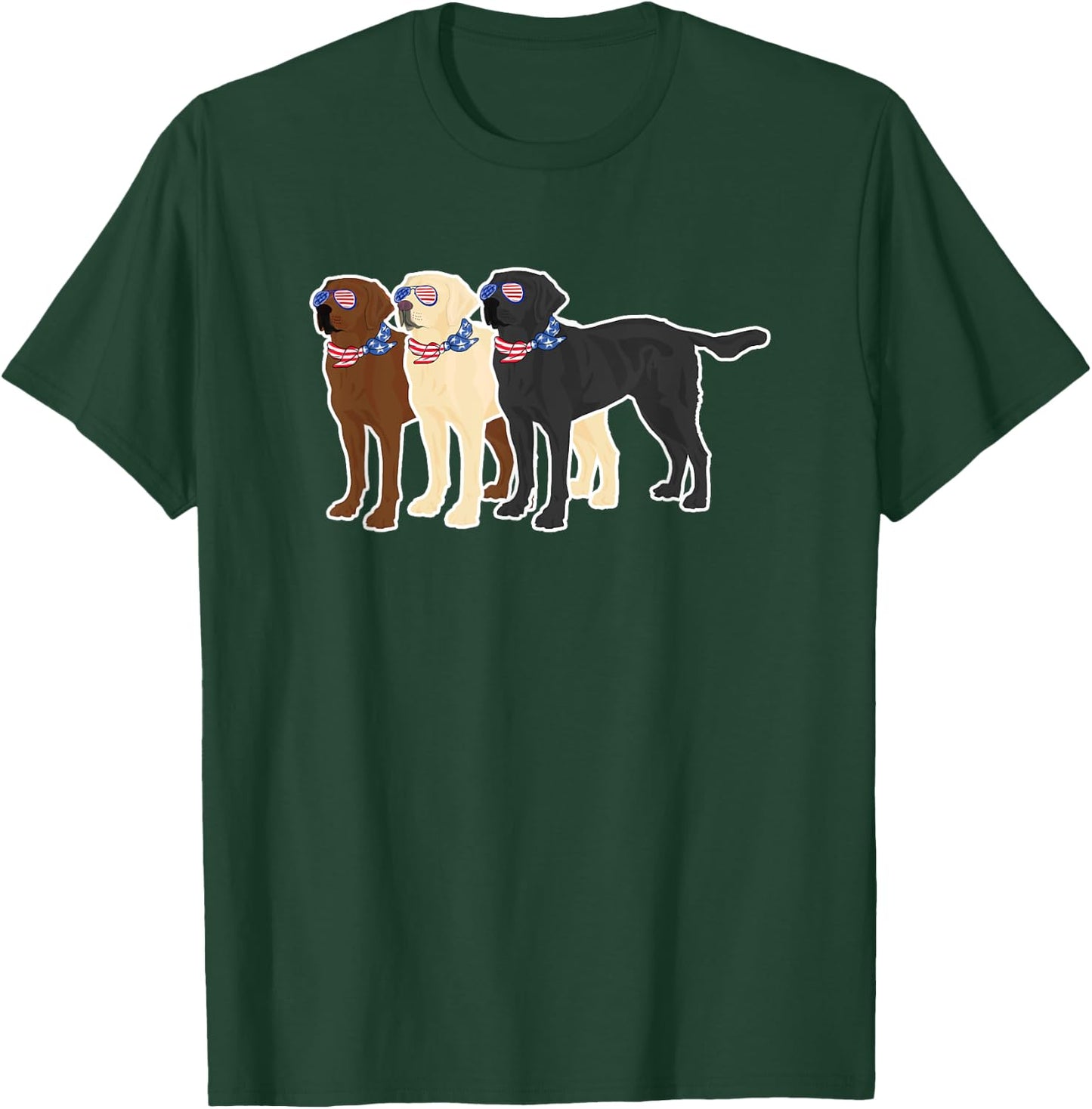 3 Labrador Retrievers Wearing USA Glasses Brown Black Yellow T-Shirt - T-Shirt | Forest