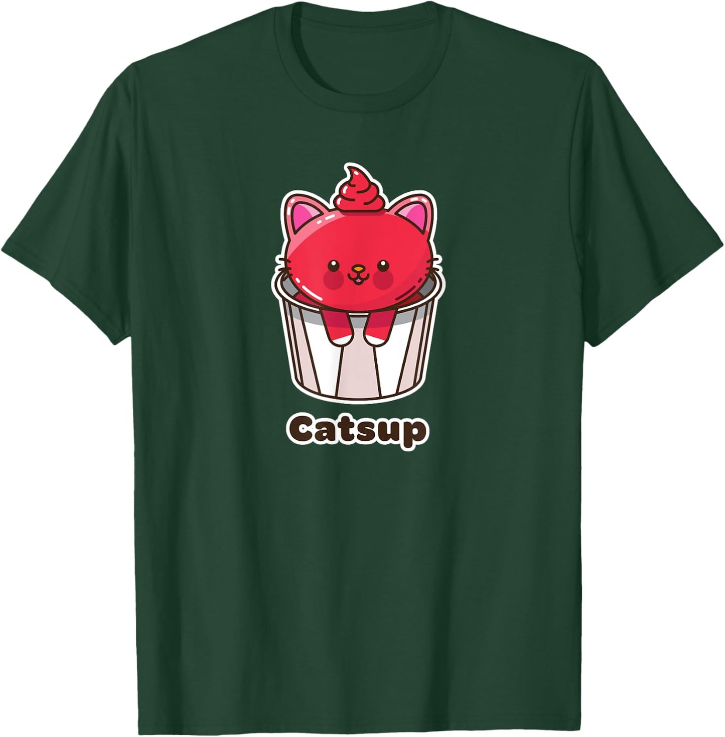 Kawaii Cat Catsup Ketchup Cute Fun Japanese Food Pun Gift Women Kids T-Shirt - T-Shirt | Forest