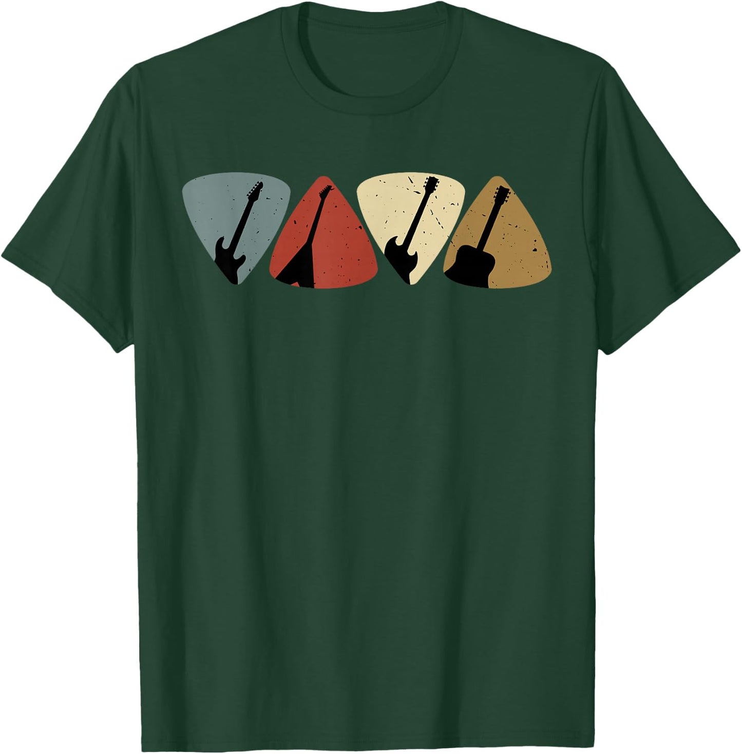 Retro Vintage Guitar Pick Player Guitarist Bassist Musician T-Shirt - T-Shirt | Forest