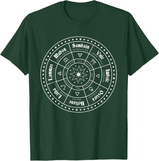 Wicca wheel of the year I Witch Pentagram Pagan calendar T-Shirt - T-Shirt | Forest