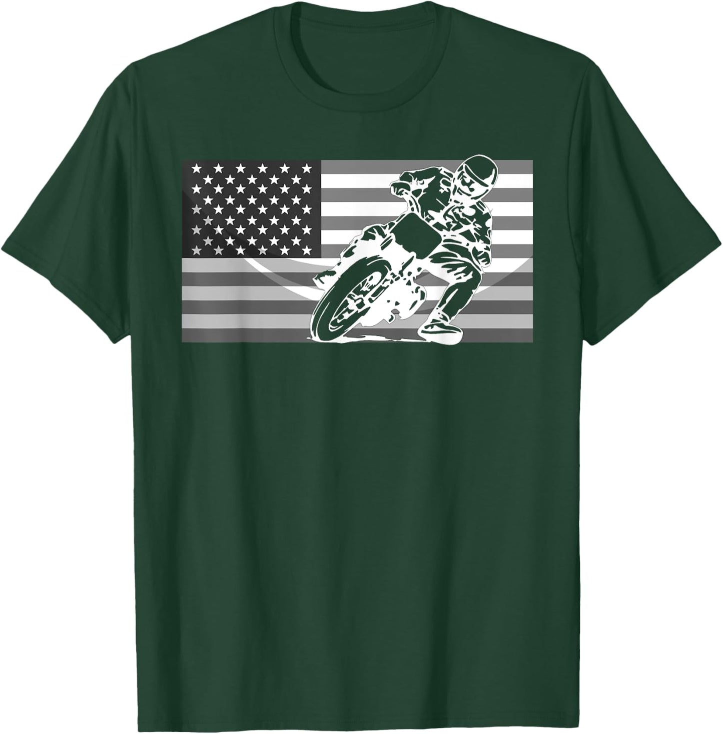Funny American Flat Track Motorcycle Gift Cool Bike Rider T-Shirt - T-Shirt | Forest