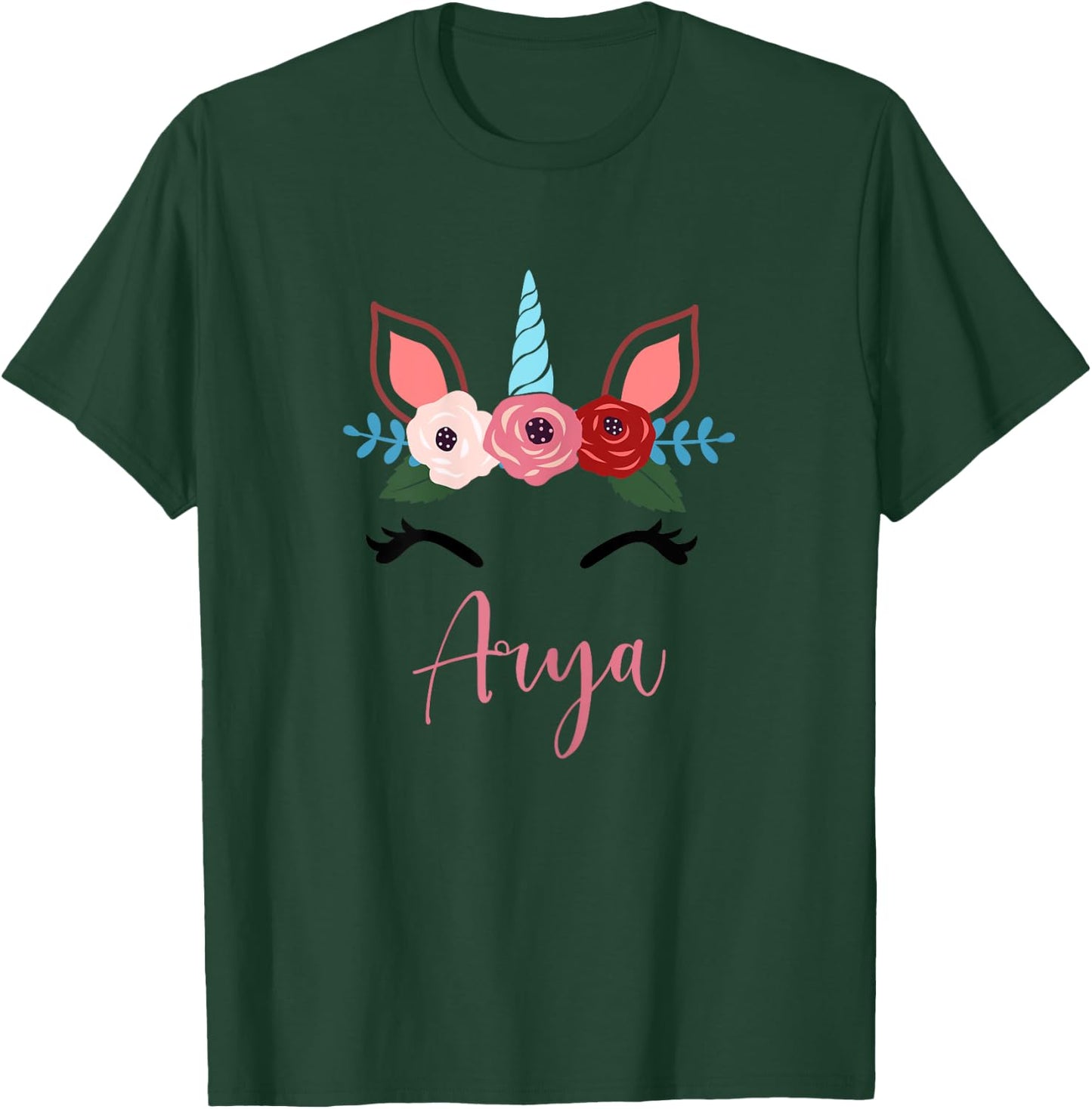 Cute Arya Magical Floral Unicorn For Girls T-Shirt - T-Shirt | Forest