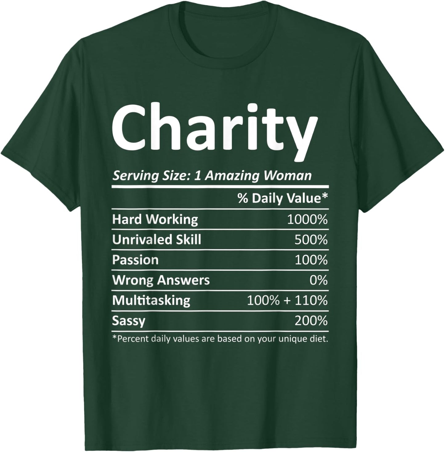 CHARITY Nutrition Personalized Name Funny Christmas Gift T-Shirt - T-Shirt | Forest
