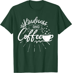 Kindness And Coffee Graphic Blessed Inspirational Teacher Women Kids T-Shirt - T-Shirt | Forest