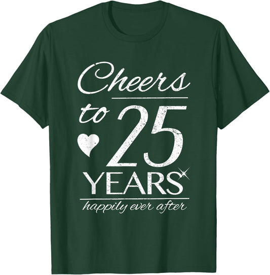 Cheers To 25 Years Married Couples 25th Wedding Anniversary T-Shirt - T-Shirt | Forest