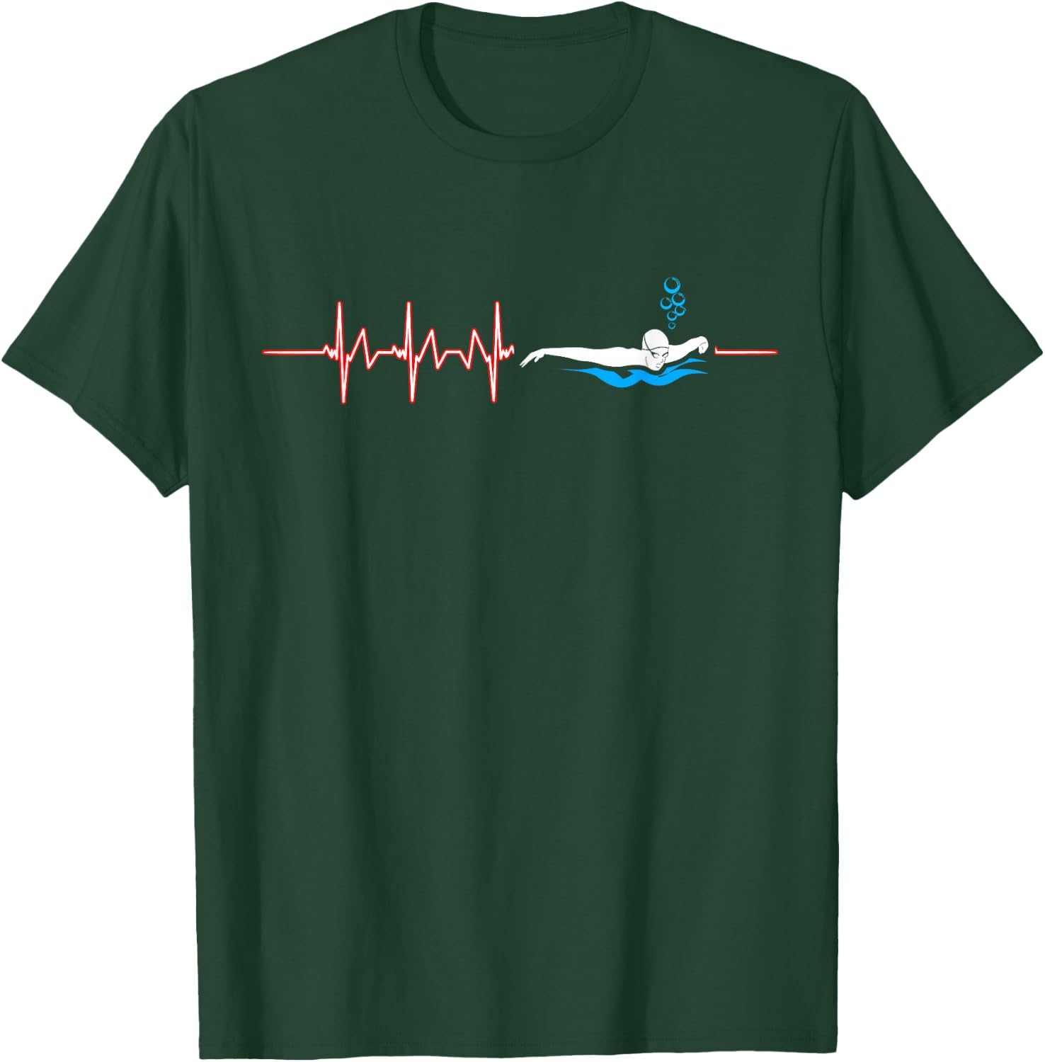 Swimmer Diver Water Sports Athlete Swimming Heartbeat T-Shirt - T-Shirt | Forest