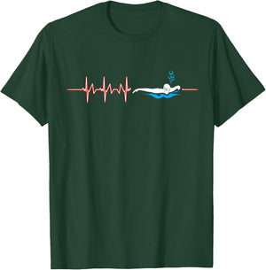 Swimmer Diver Water Sports Athlete Swimming Heartbeat T-Shirt - T-Shirt | Forest