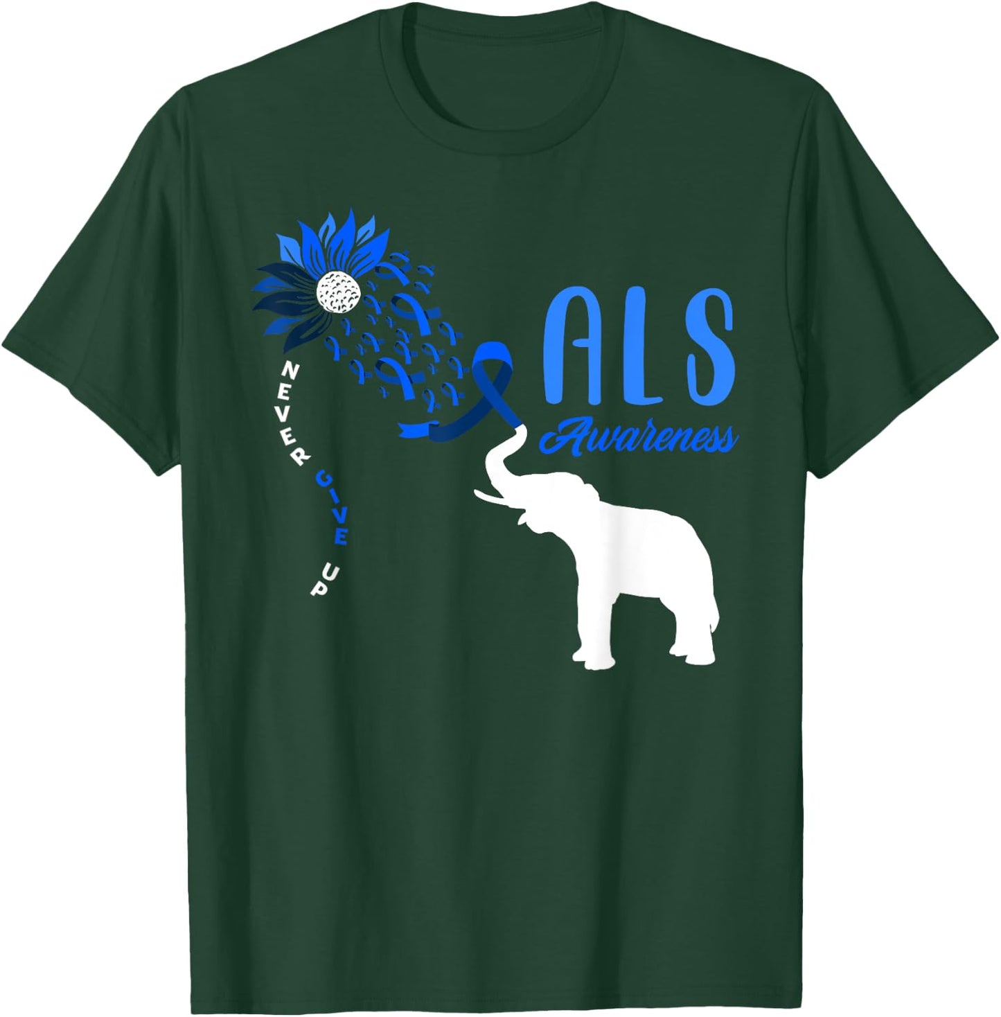 Blue Ribbon Elephant ALS Warrior Support ALS Awareness T-Shirt - T-Shirt | Forest